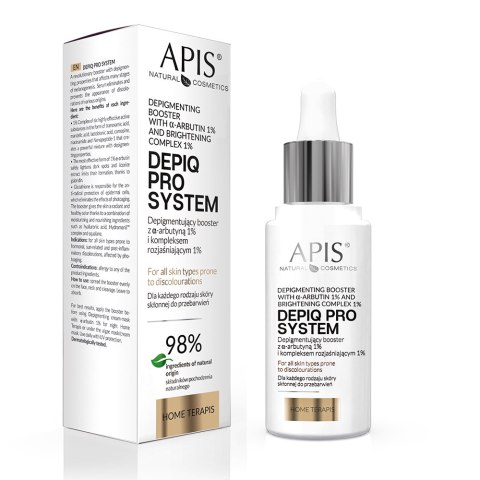 APIS DEPIQ PRO SYSTEM Depigmentujący booster z α-arbutyną 1% i kompleksem rozjaśniającym 1% 30 ml